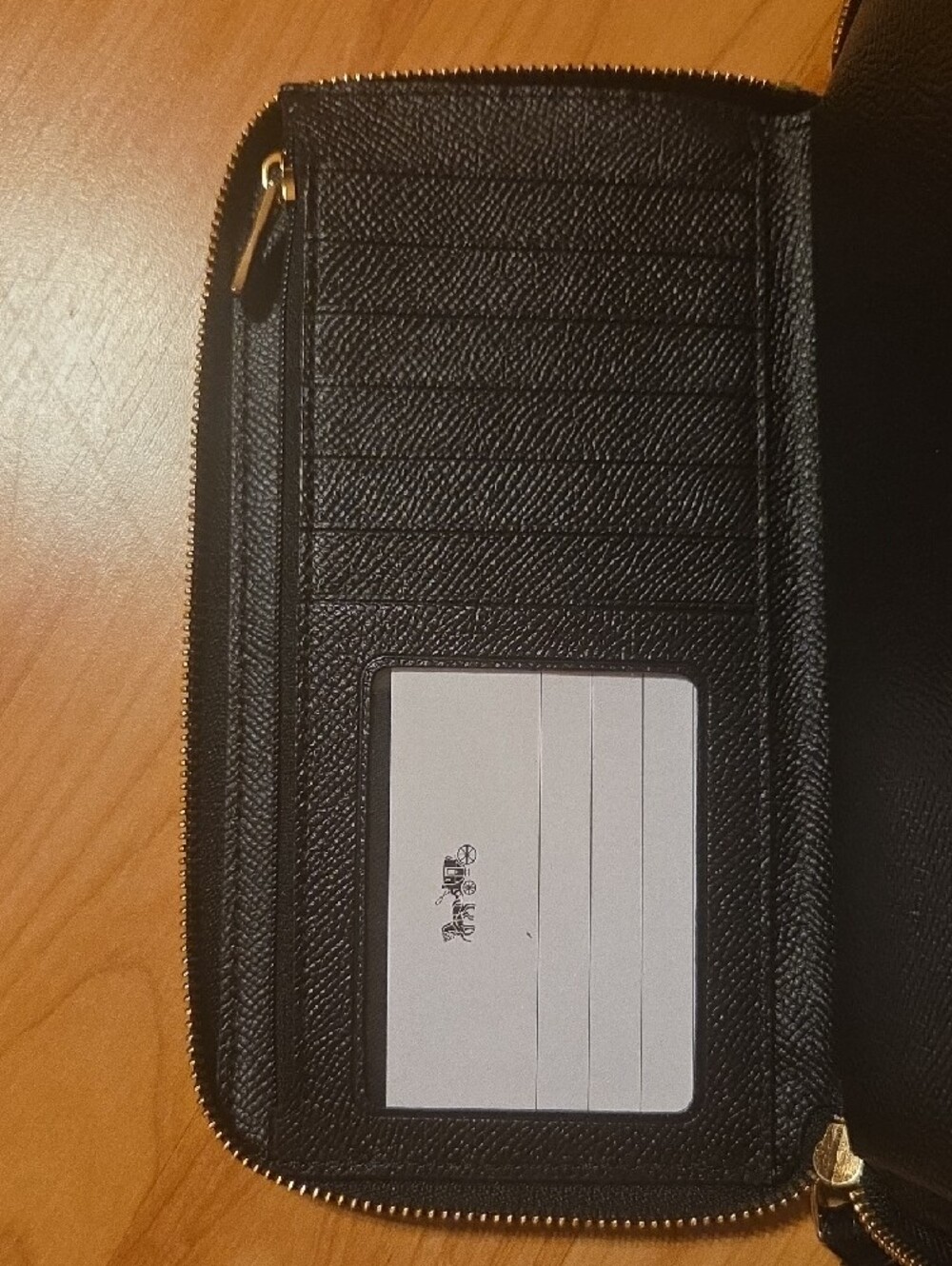 Coach Black Pebbled Leather Zip Wristlet Wallet with Gold Logo - Picture 2 of 5